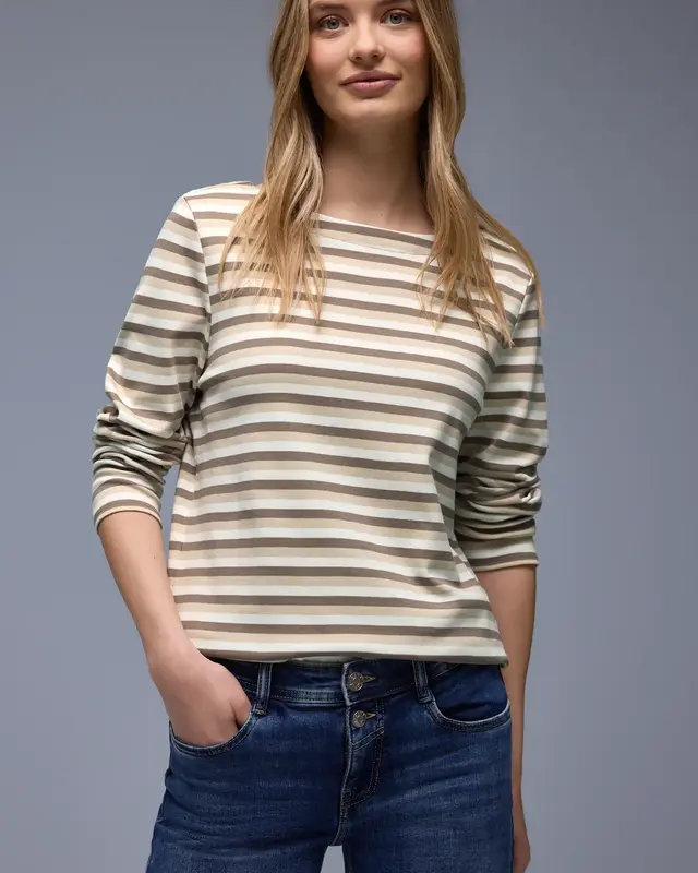 Street One Striped Shirt - Light Terra Mocha