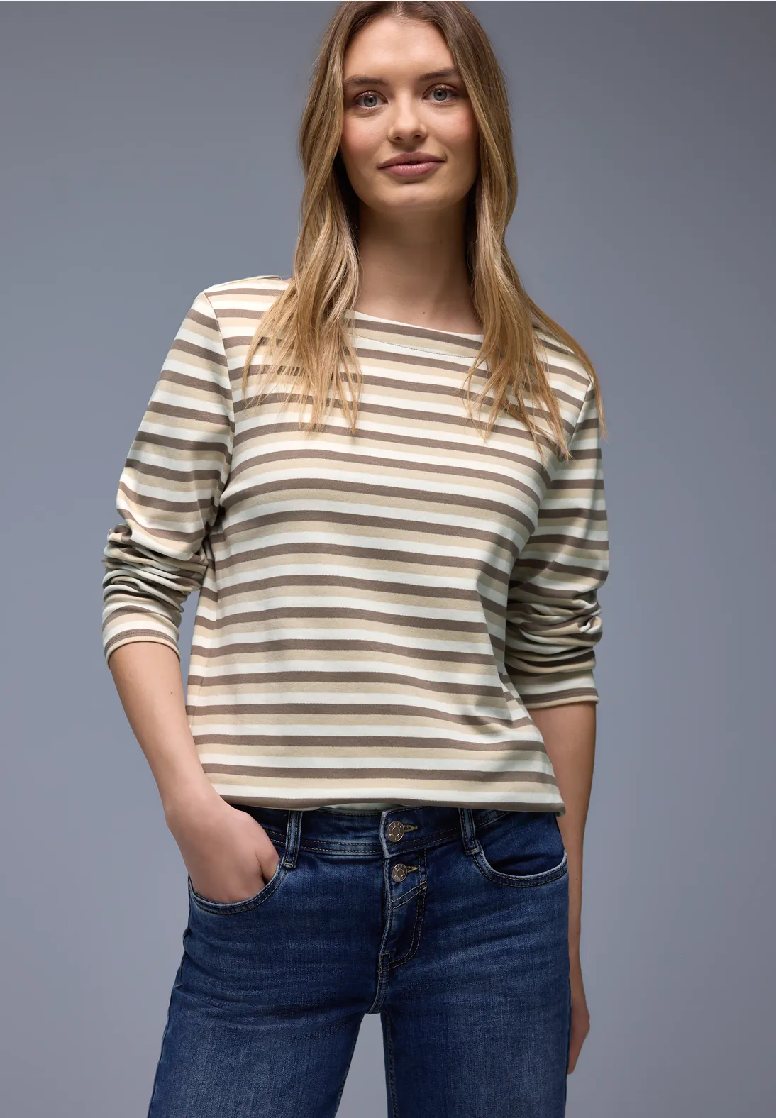 Street One Striped Shirt - Light Terra Mocha