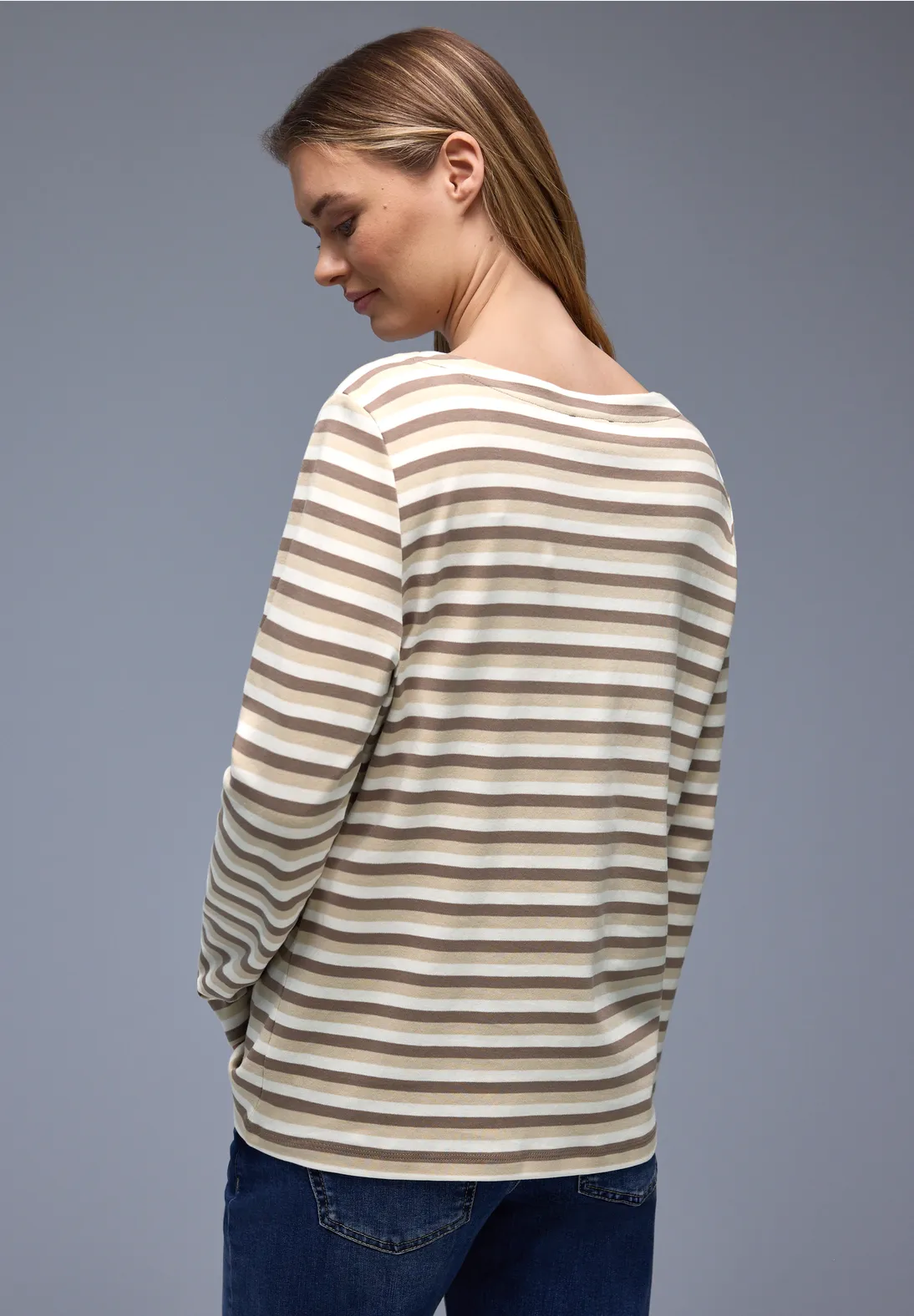Street One Striped Shirt - Light Terra Mocha