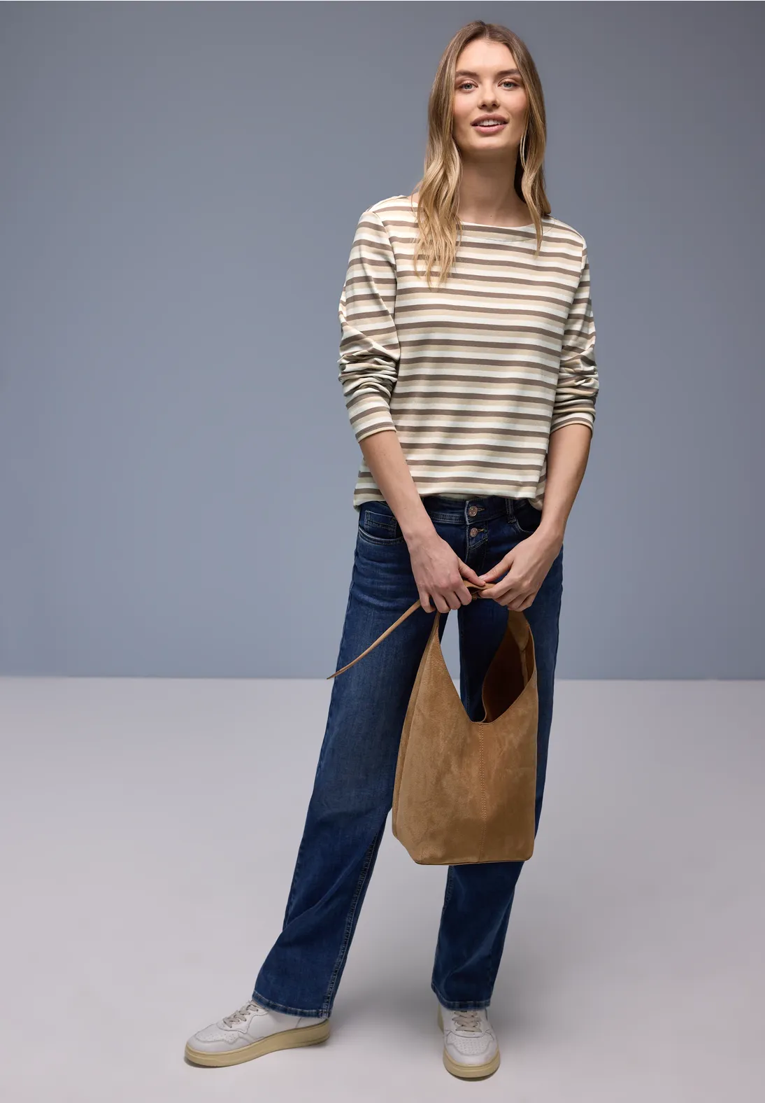Street One Striped Shirt - Light Terra Mocha