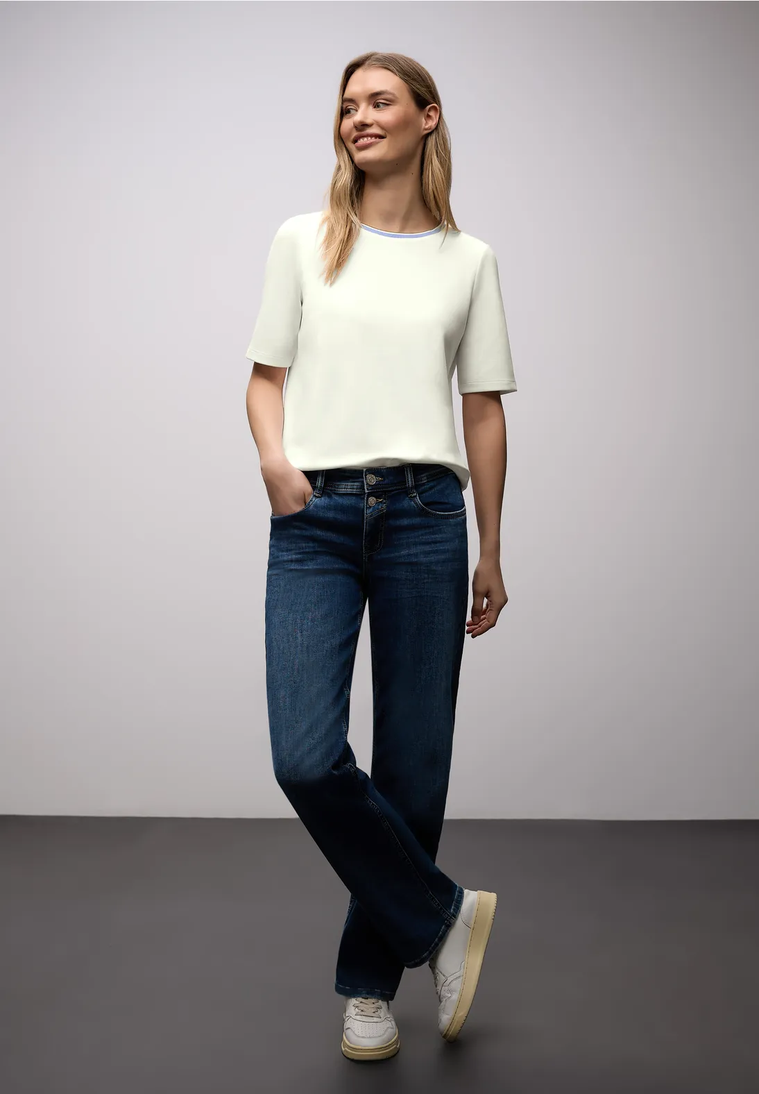 Street One T-Shirt with Contrasting Detail - Off White