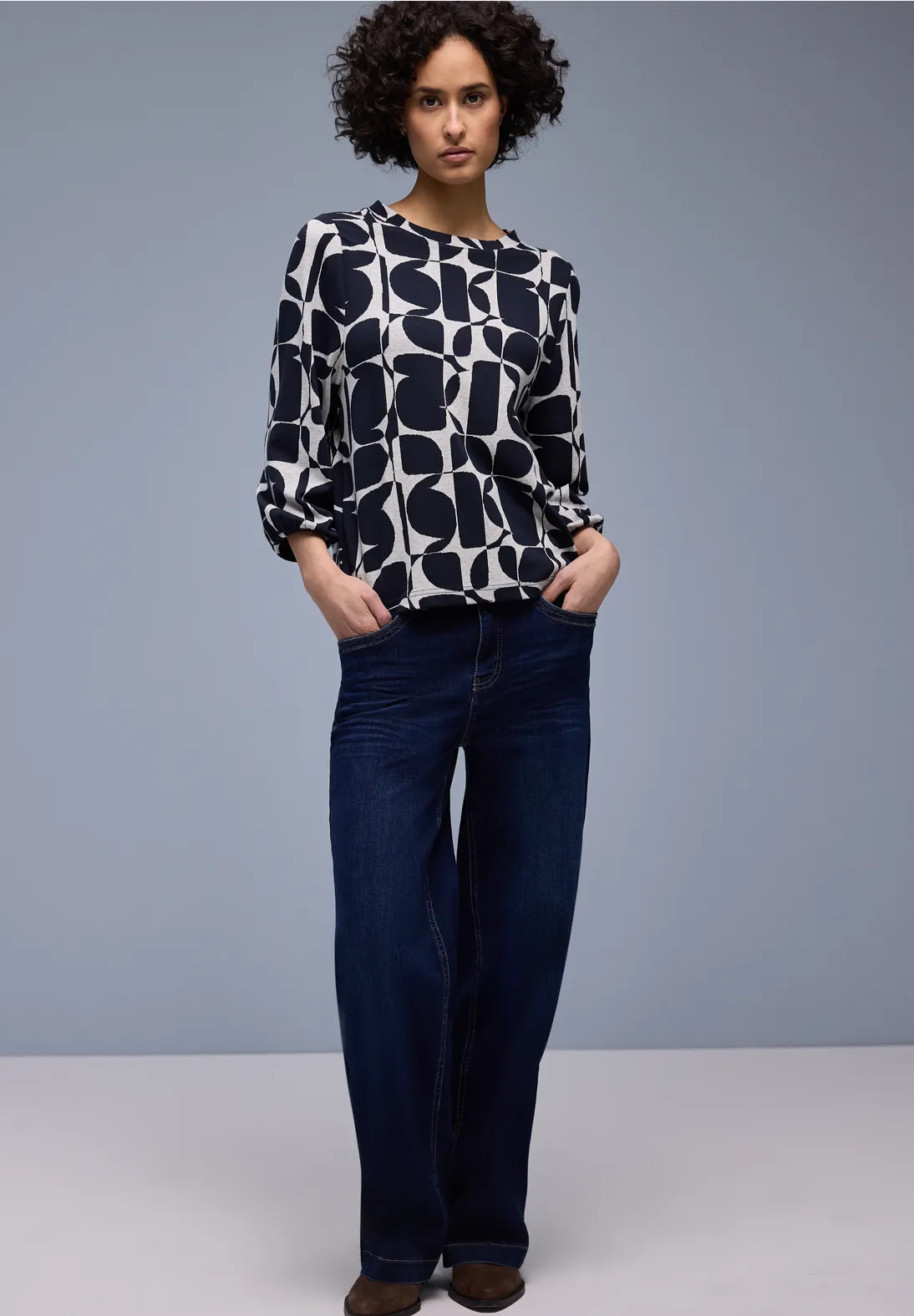 Street One Shirt met Patroon - Shadowed Navy