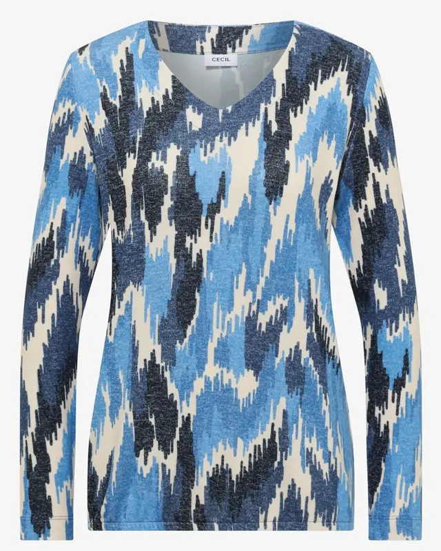 Cecil Shirt met Patroon - Universal Blue Melange