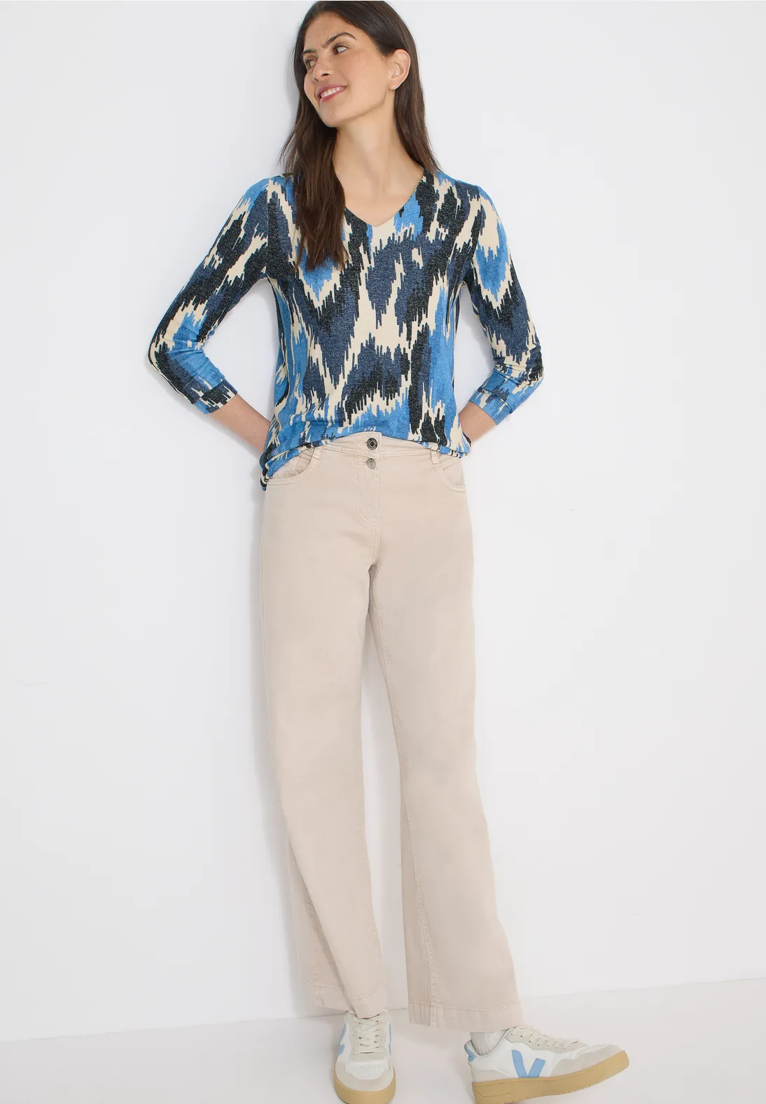 Cecil Shirt met Patroon - Universal Blue Melange