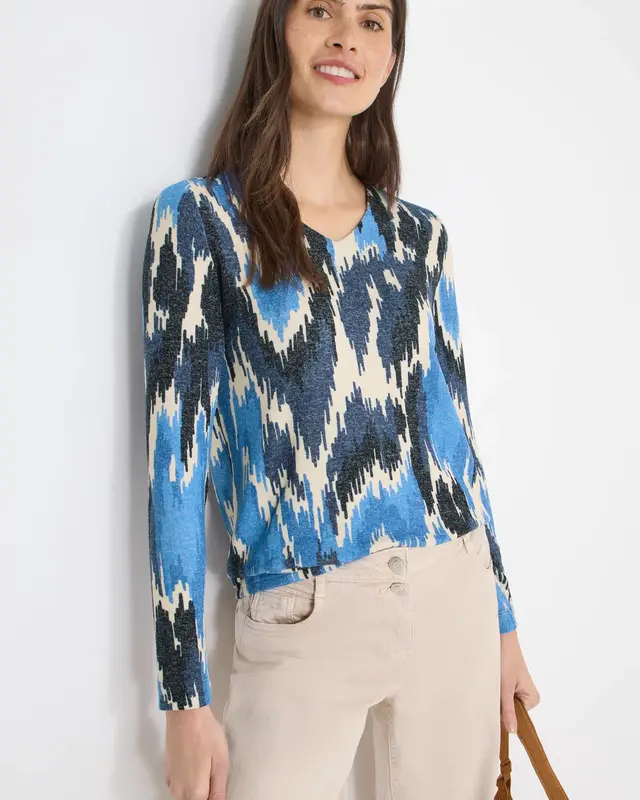 Cecil Shirt met Patroon - Universal Blue Melange