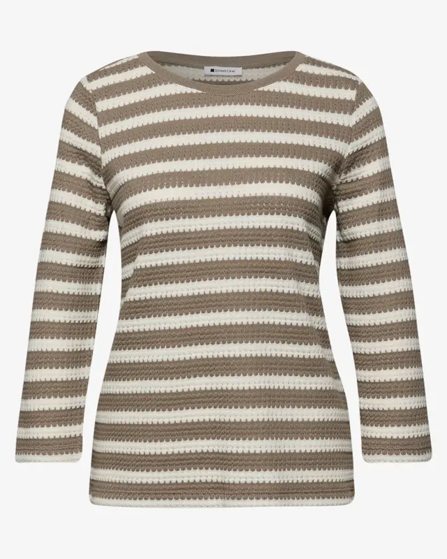 Street One Gestreiftes Shirt - Light Terra Mocha