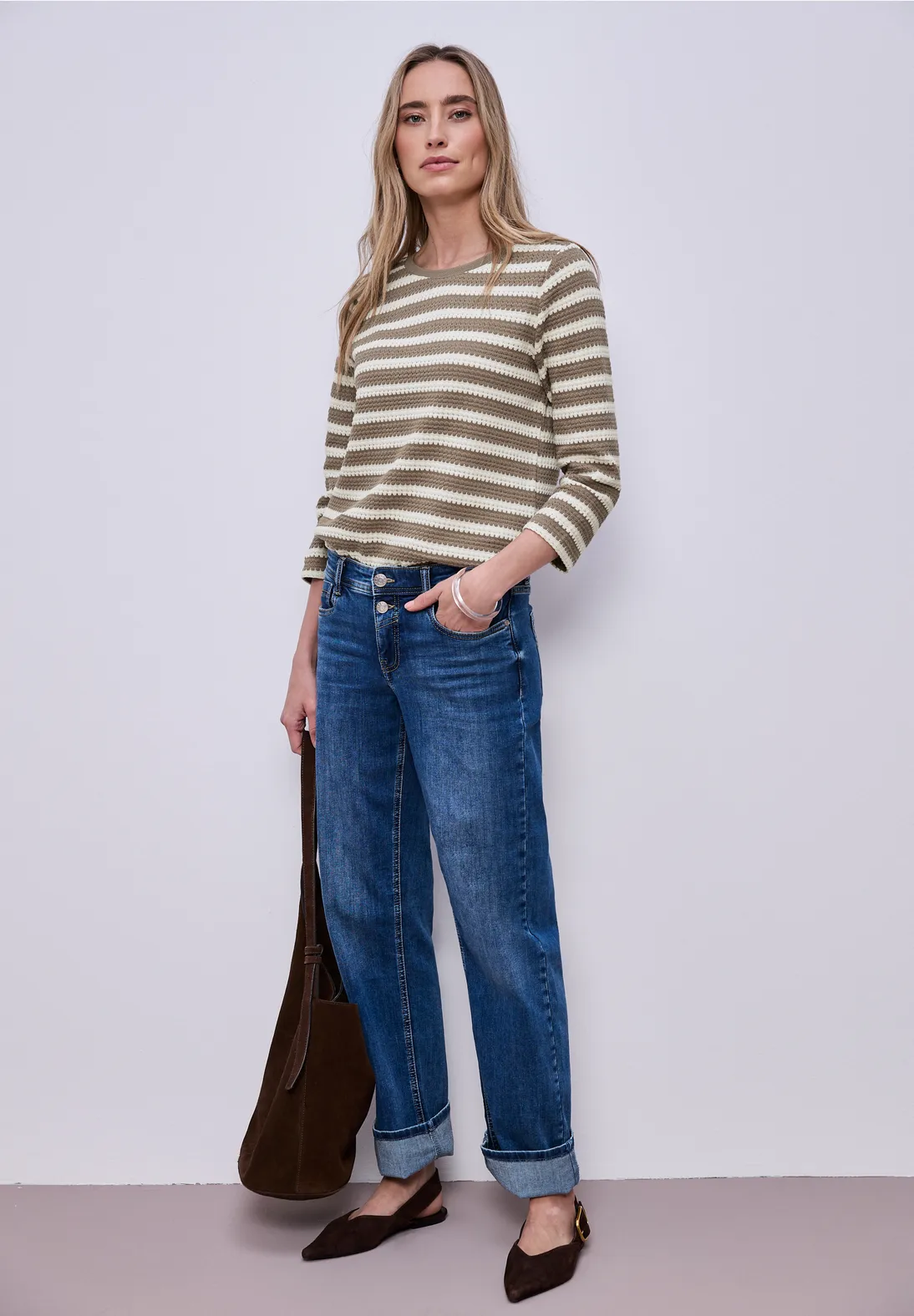 Street One Gestreept Shirt - Light Terra Mocha