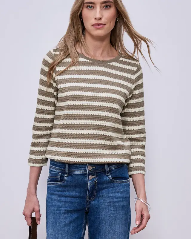 Street One Striped Shirt - Light Terra Mocha