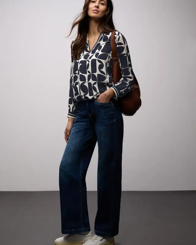 Street One Blouse met Tapedetails - Shadowed Navy