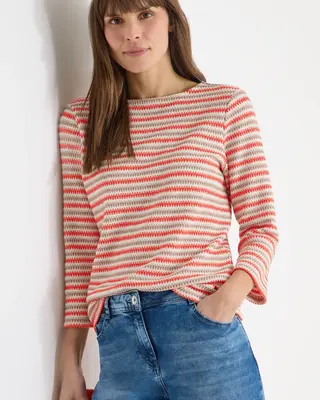 Cecil Gestreept Shirt - Cherry Tomato Orange