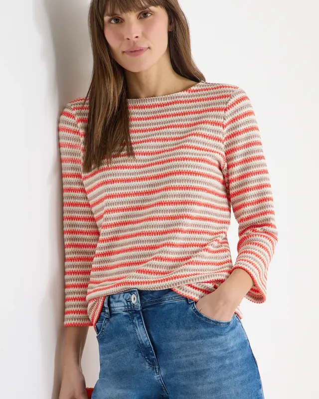 Cecil Gestreept Shirt - Cherry Tomato Orange