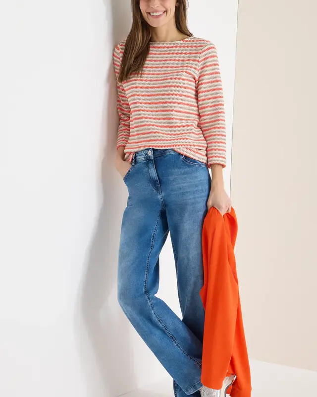 Cecil Striped Structure Shirt - Cherry Tomato Orange