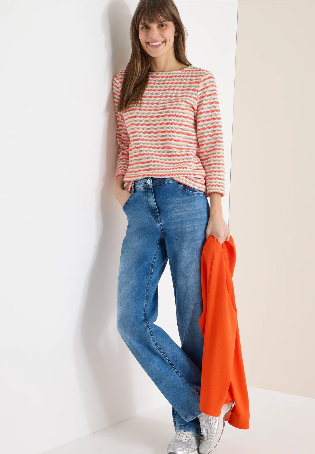 Cecil Gestreept Shirt - Cherry Tomato Orange