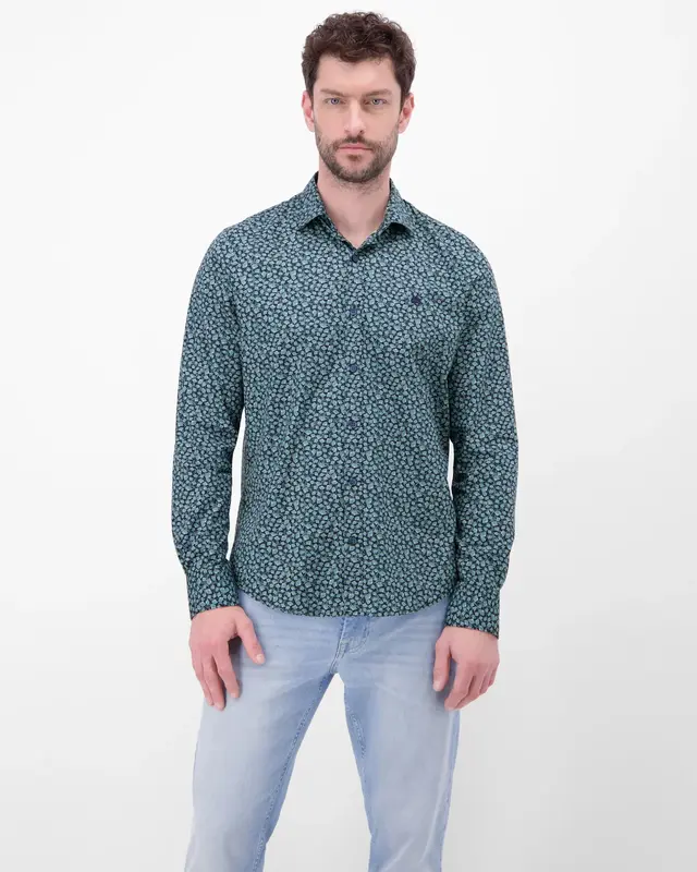 Lerros Stretch Shirt mit Print - Classic Navy