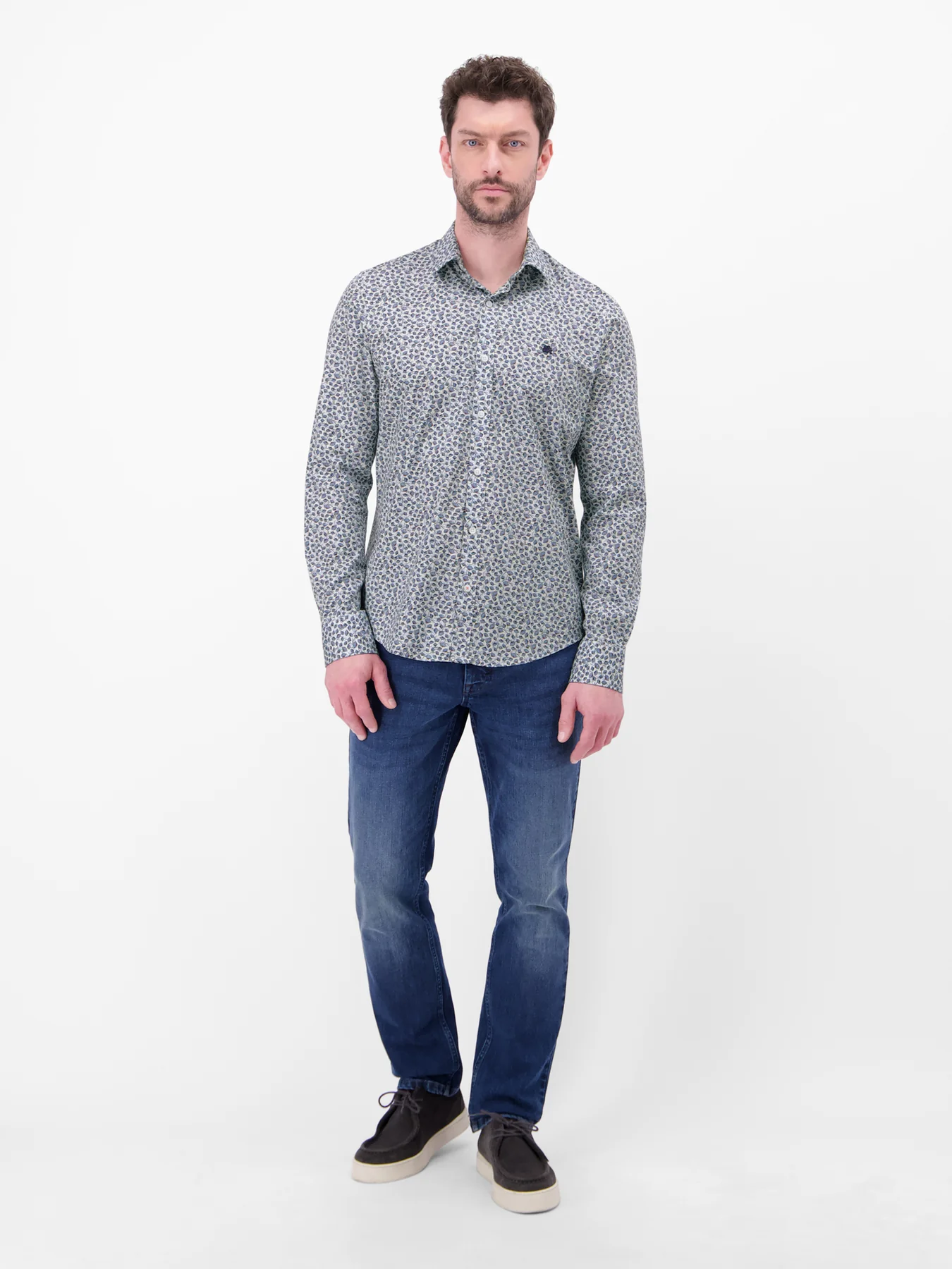 Lerros Stretch Shirt met Print - Broken White