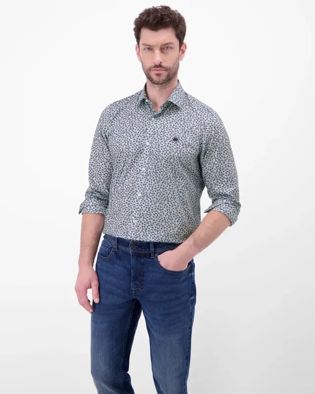 Lerros Stretch Shirt mit Print - Broken White