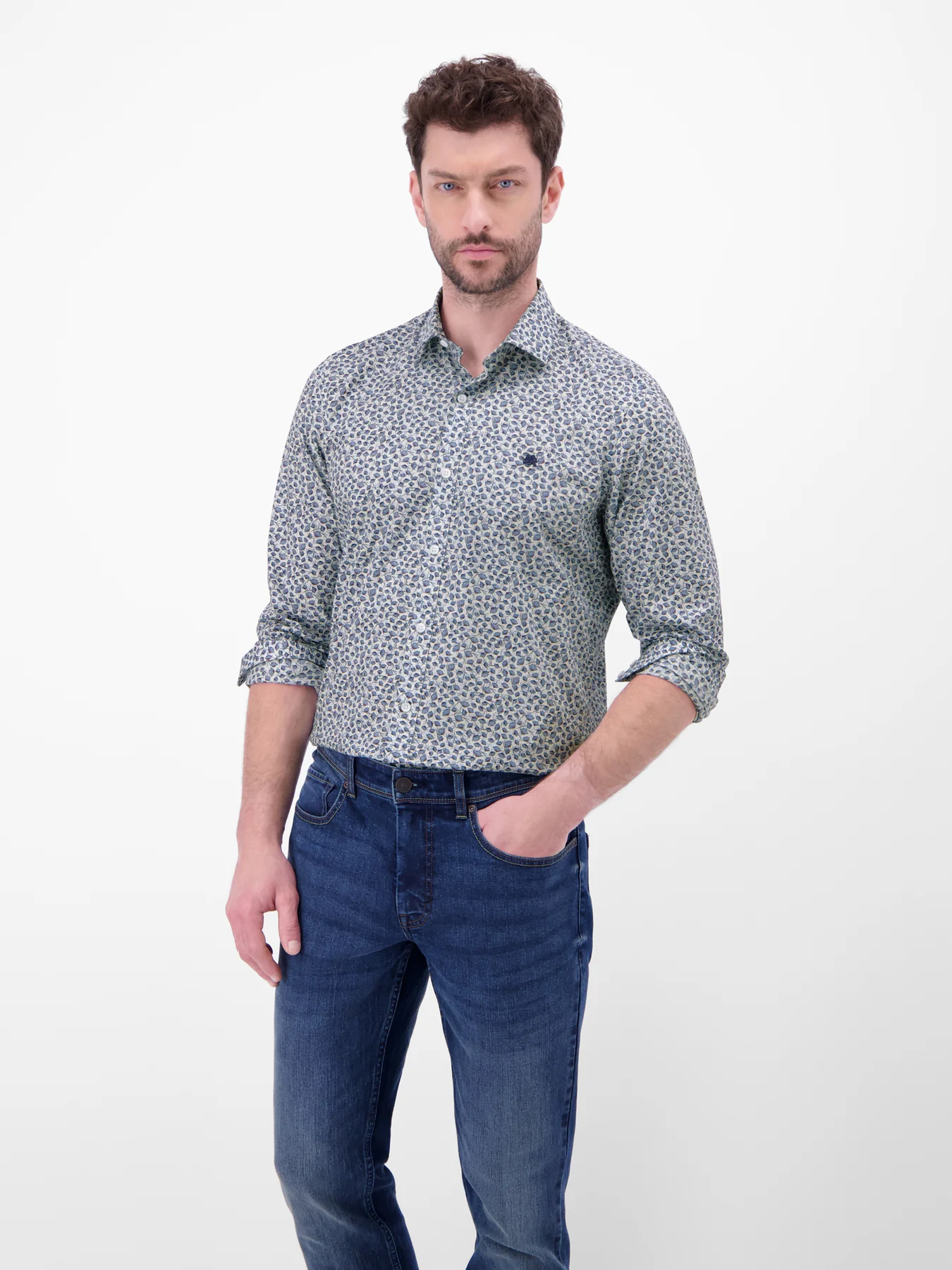 Lerros Stretch Shirt with Print - Broken White