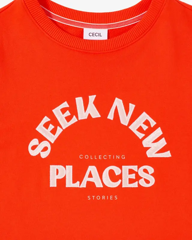 Cecil Geborduurd Sweatshirt - Cherry Tomato Orange