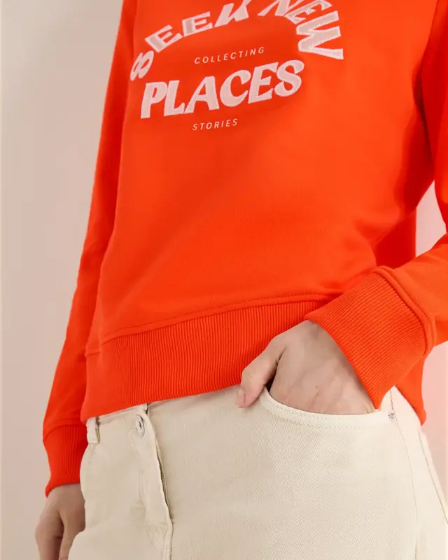 Cecil Embroidery Sweatshirt - Cherry Tomato Orange