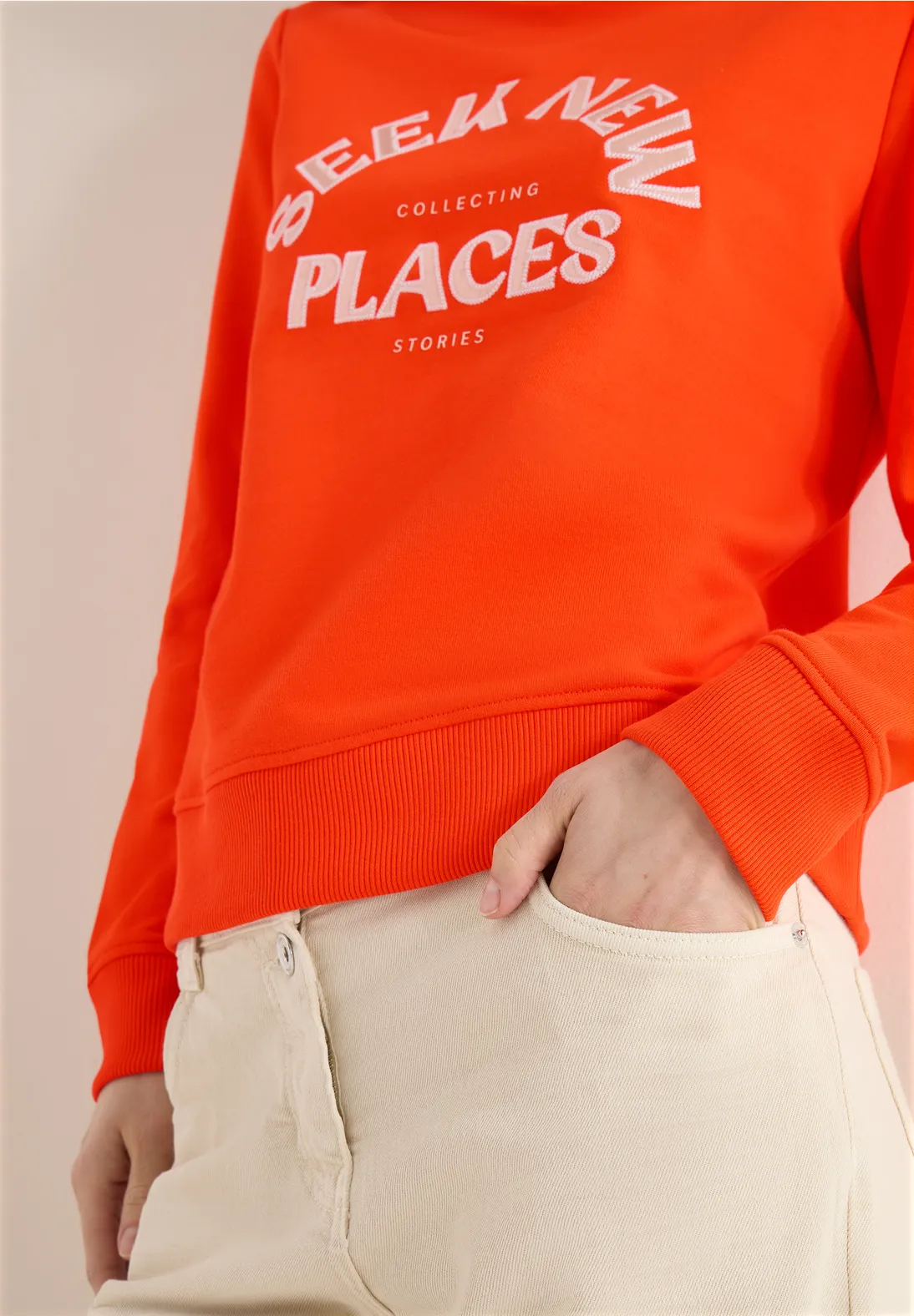 Cecil Embroidery Sweatshirt - Cherry Tomato Orange