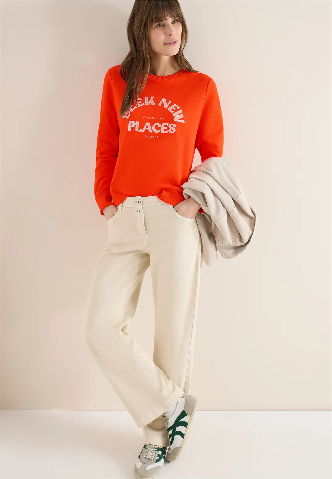 Cecil Embroidery Sweatshirt - Cherry Tomato Orange