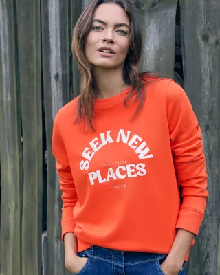 Cecil Embroidery Sweatshirt - Cherry Tomato Orange