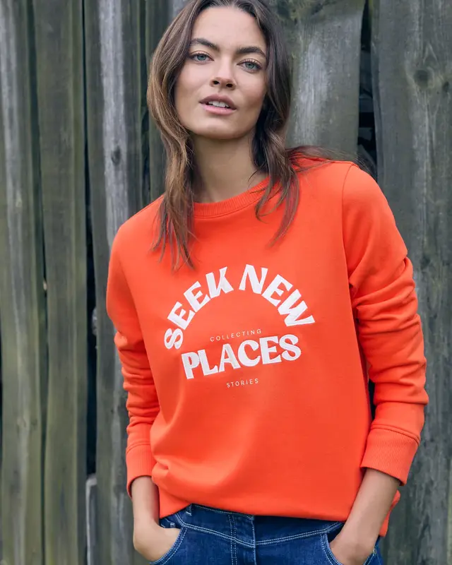 Cecil Geborduurd Sweatshirt - Cherry Tomato Orange
