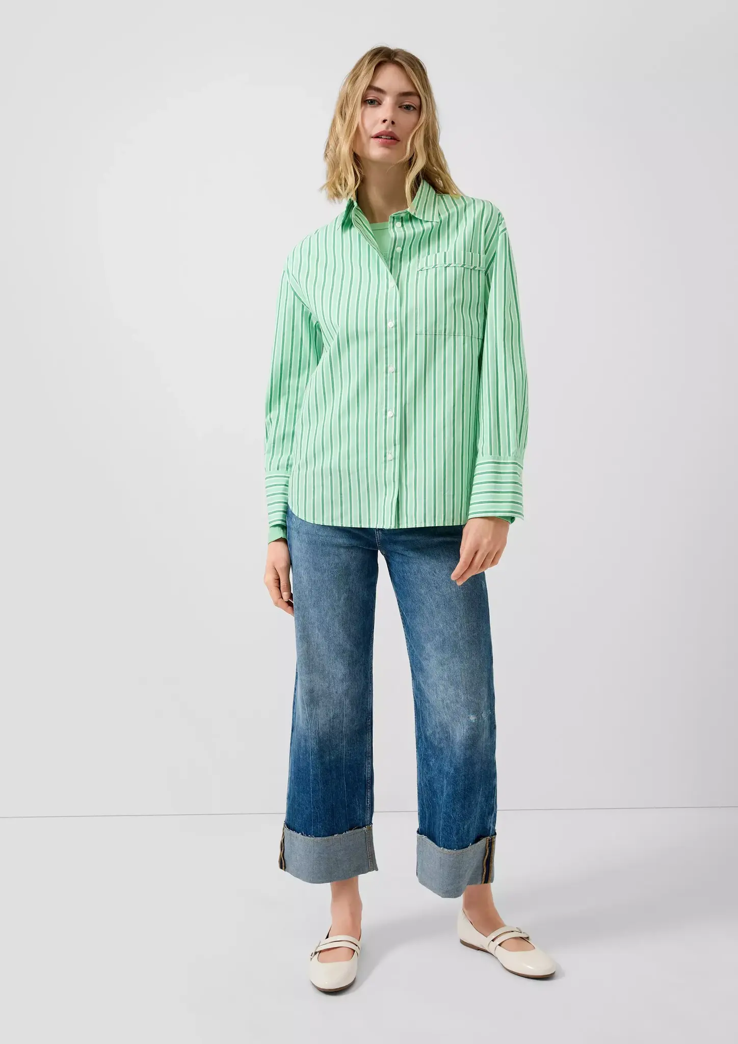 S. Oliver Gestreepte Popeline Blouse - Green