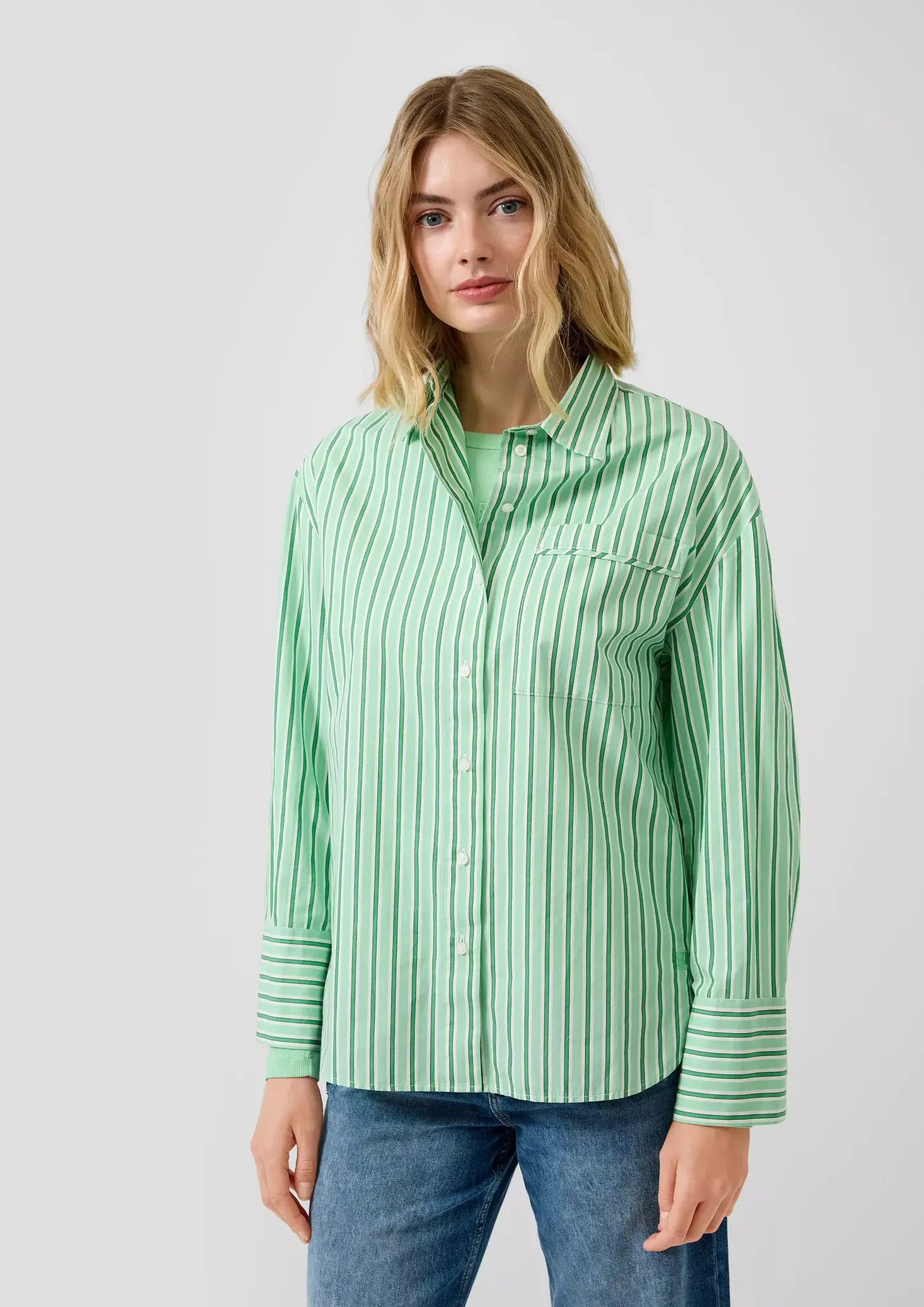 S. Oliver Popeline Blouse with Stripes - Green