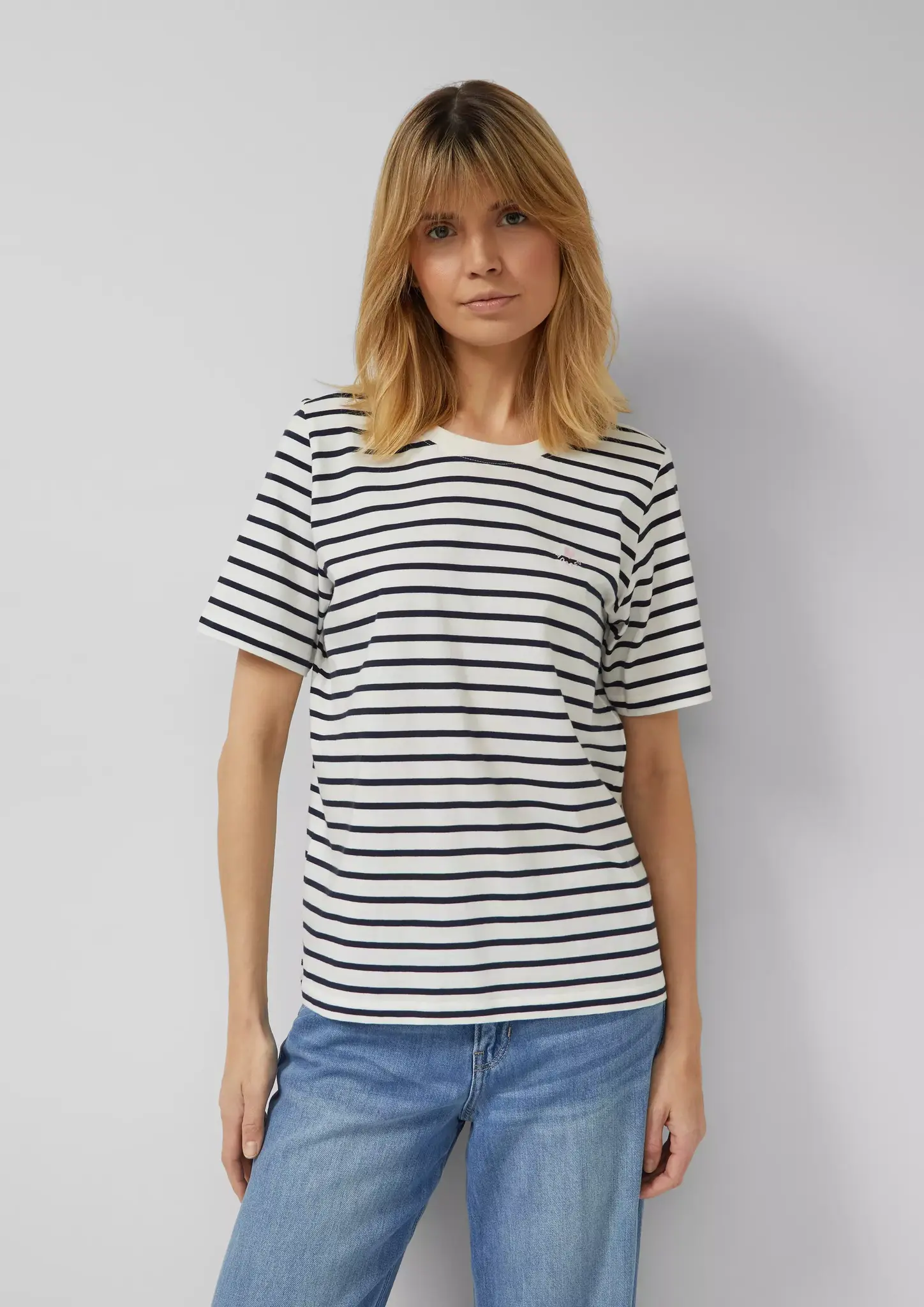 S. Oliver Jersey T-Shirt mit Streifen - Navy