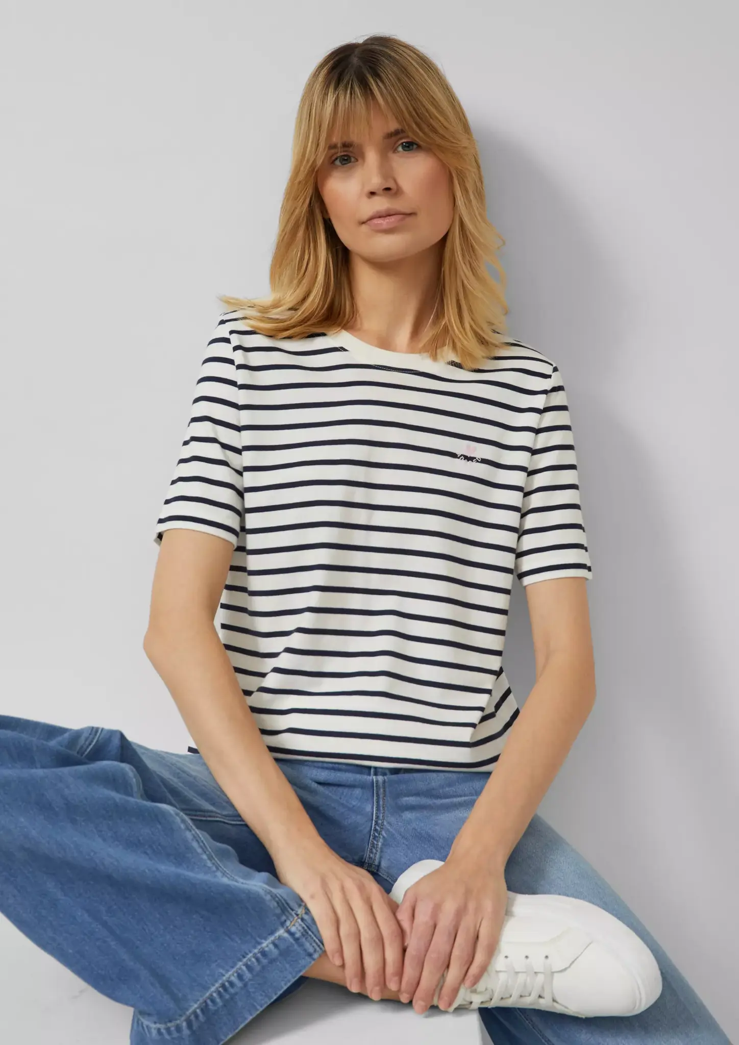 S. Oliver Jersey T-Shirt with Stripes - Navy