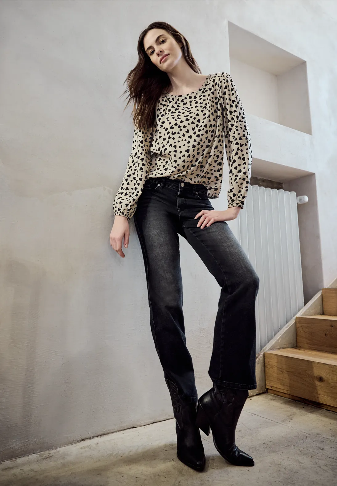 Street One Studio Bluse mit Herzmuster - Stone Sand