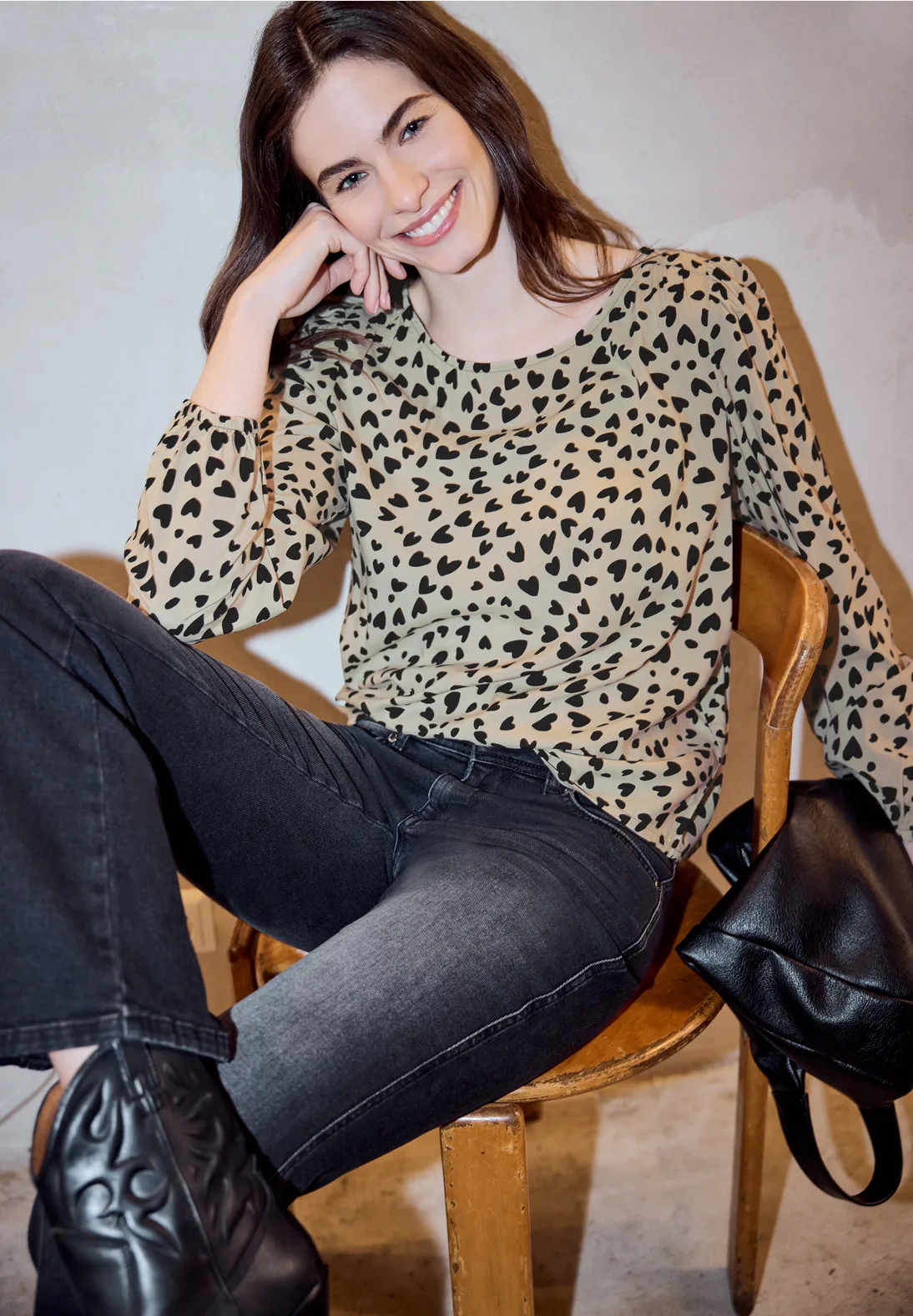 Street One Studio Blouse with Hearts - Stone Sand