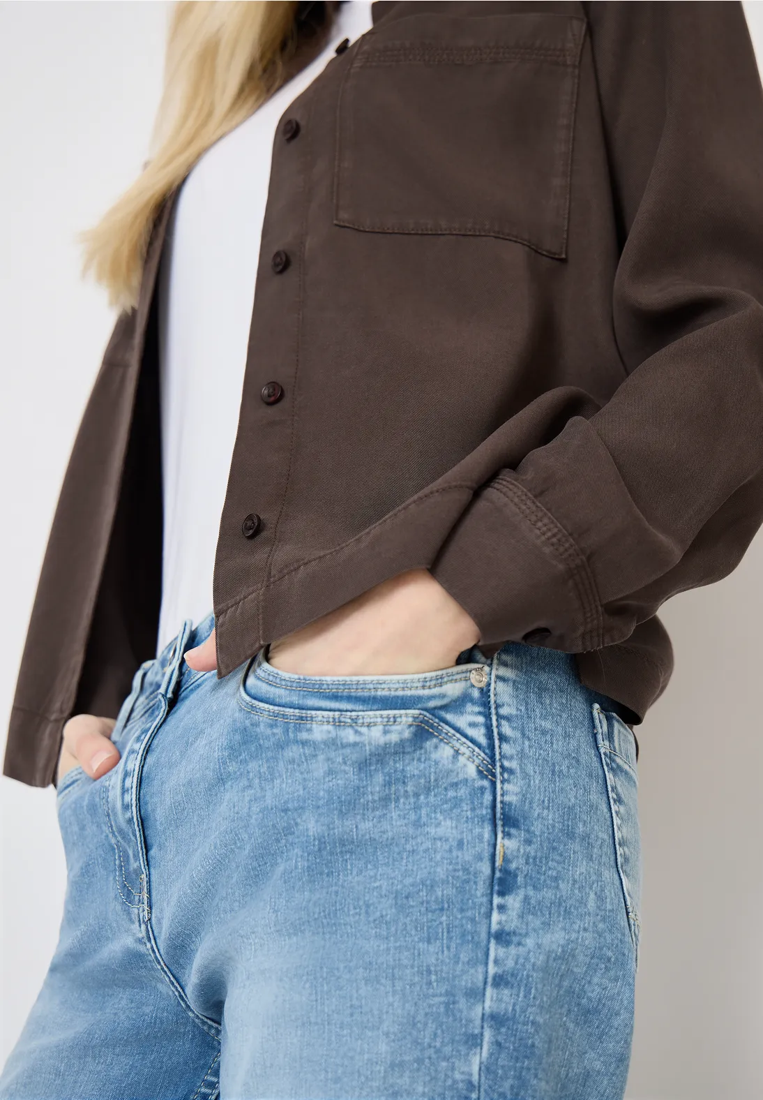 Cecil Colored Denim Blouse - Macchiato Brown