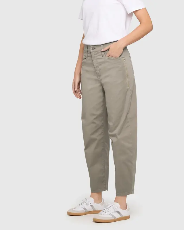 Mac Jeans  Barrel Pants Bora 2.3 Zip - Mat Green Antique