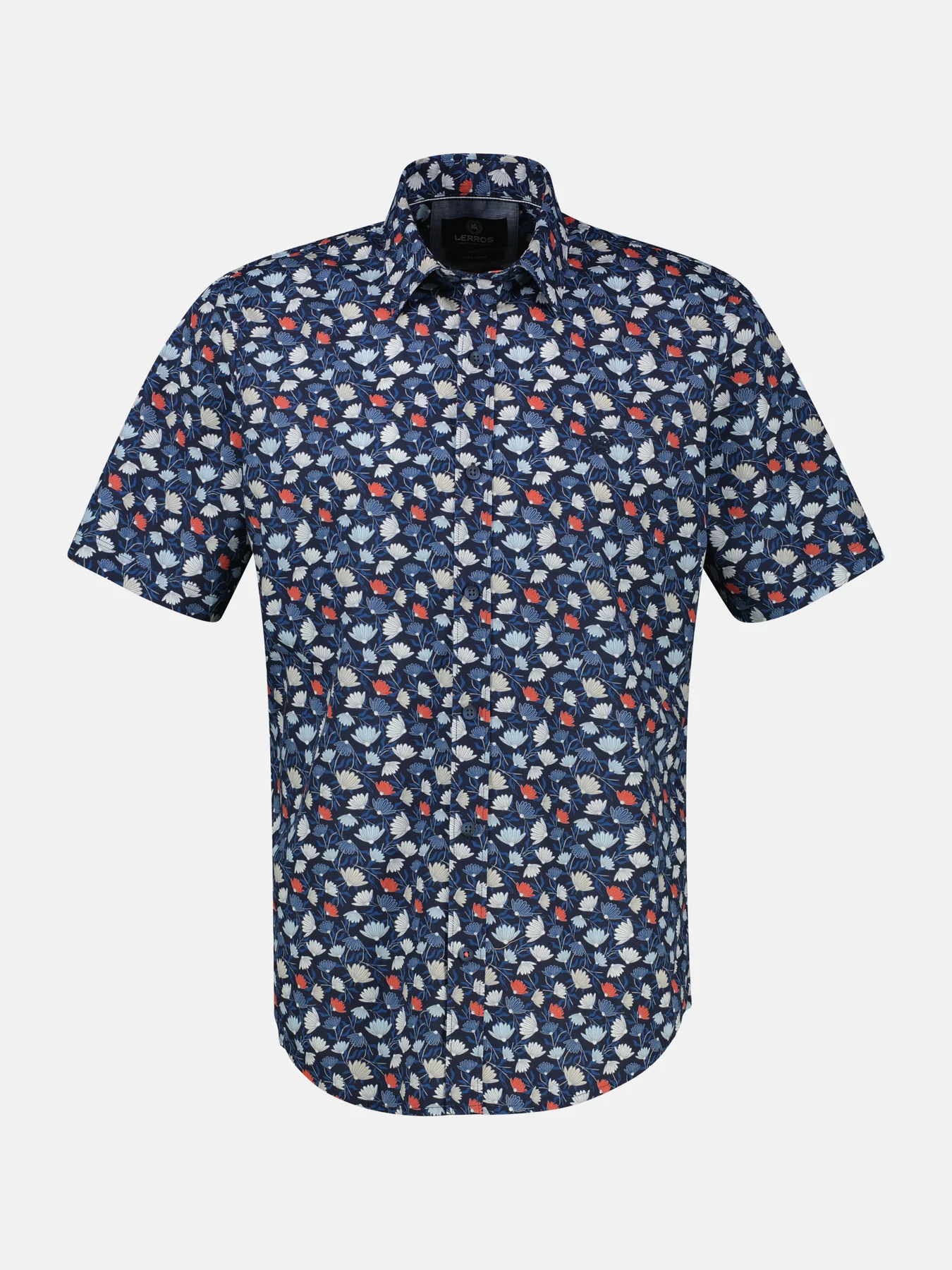 Lerros Korte Mouw Overhemd Bloemenprint - Classic Navy