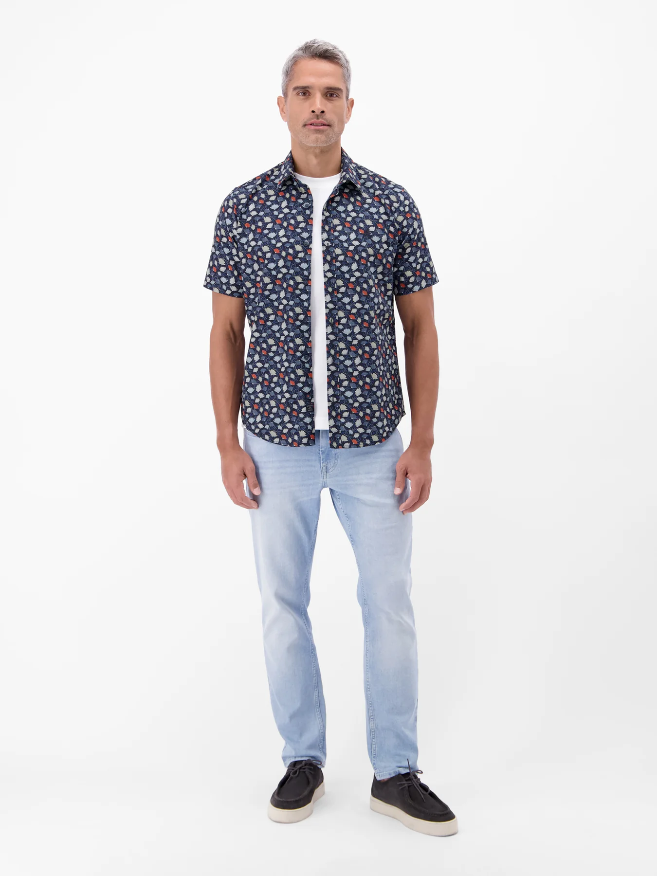 Lerros Kurzarm Hemd Blumenmuster - Classic Navy