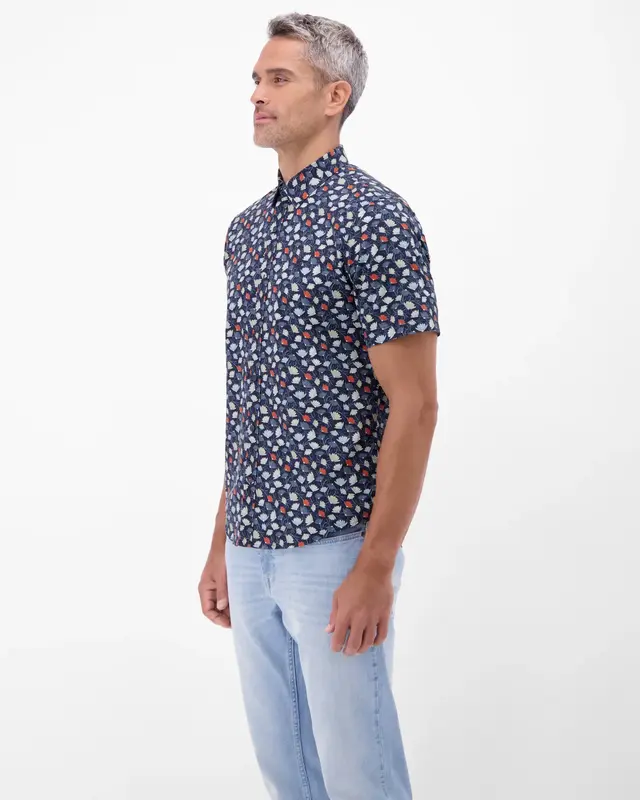 Lerros Kurzarm Hemd Blumenmuster - Classic Navy