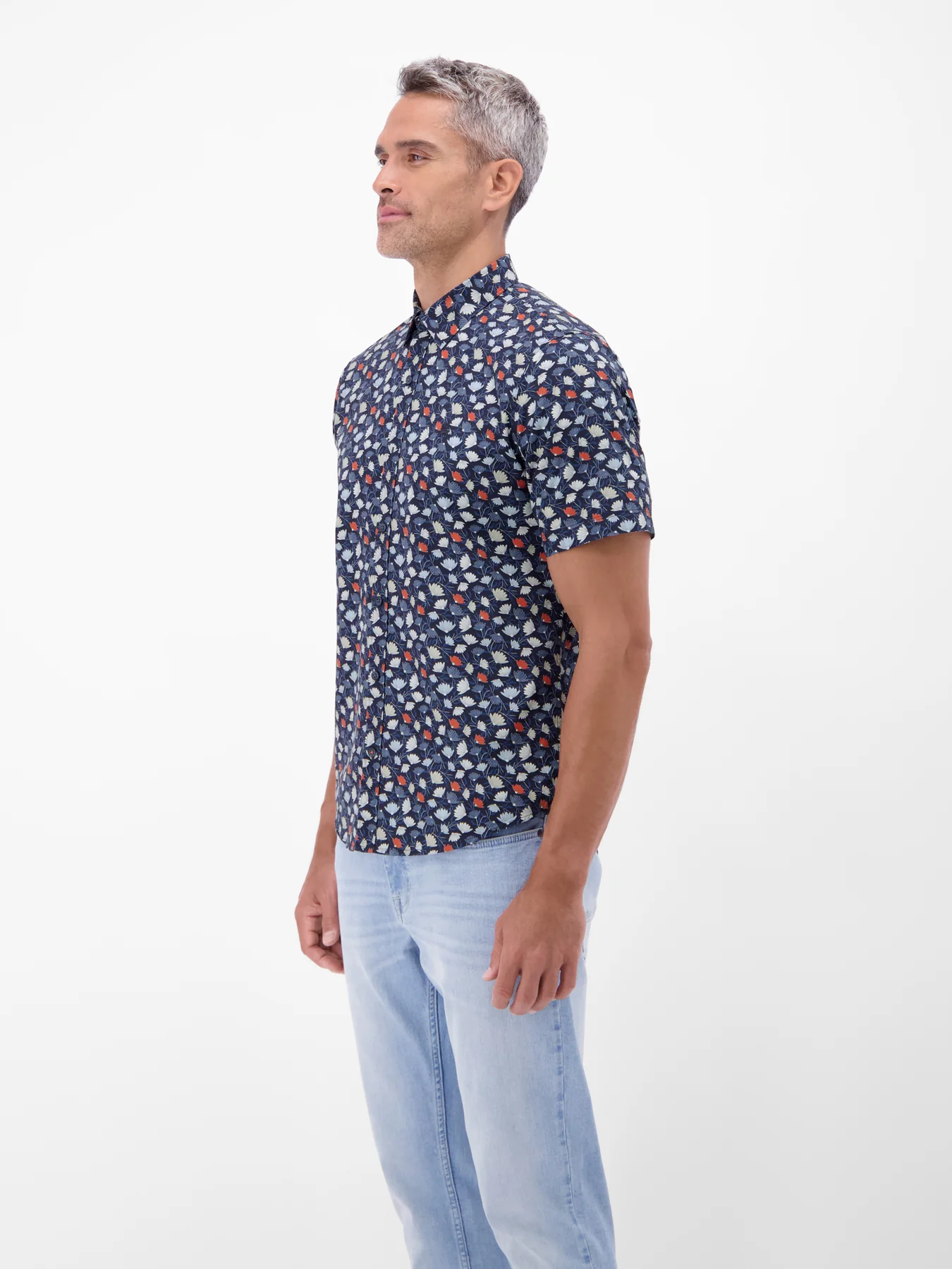 Lerros Kurzarm Hemd Blumenmuster - Classic Navy