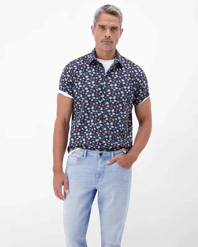 Lerros Kurzarm Hemd Blumenmuster - Classic Navy