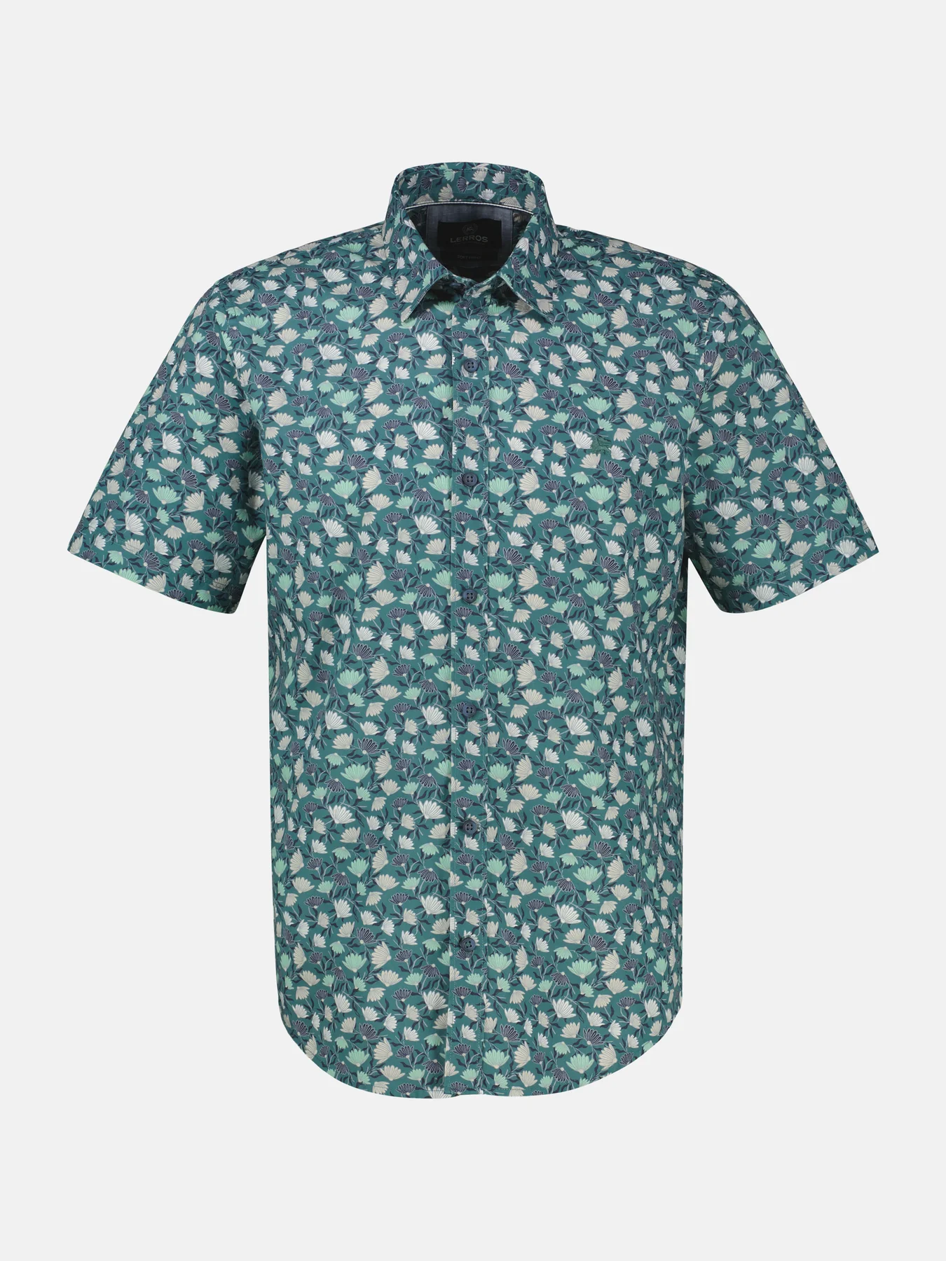 Lerros Kurzarm Hemd Blumenmuster - Soft Teal