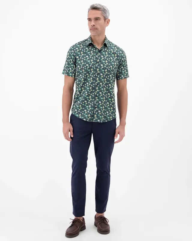 Lerros Korte Mouw Overhemd Bloemenprint - Soft Teal