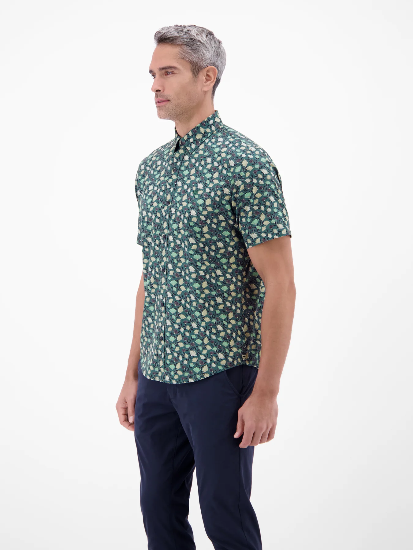 Lerros Kurzarm Hemd Blumenmuster - Soft Teal