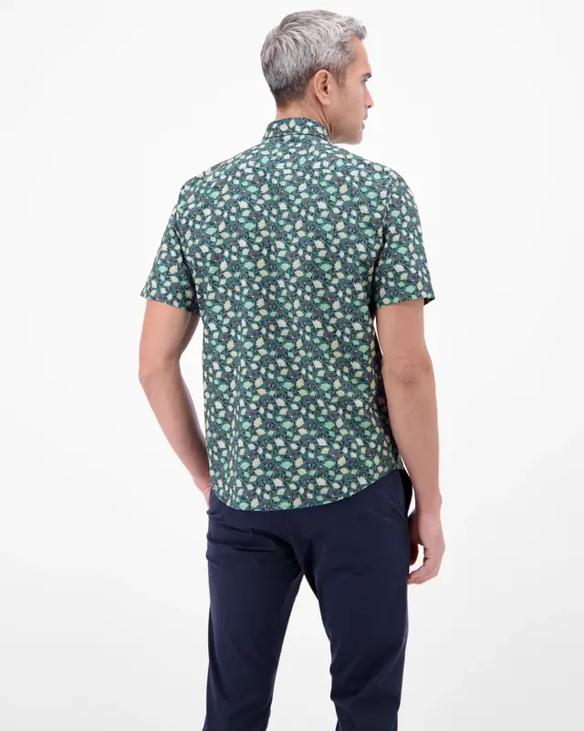 Lerros Korte Mouw Overhemd Bloemenprint - Soft Teal