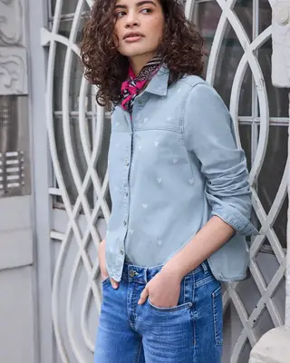 Street One Studio Hemdbluse mit Herzdetails - Light Blue Laser Washed