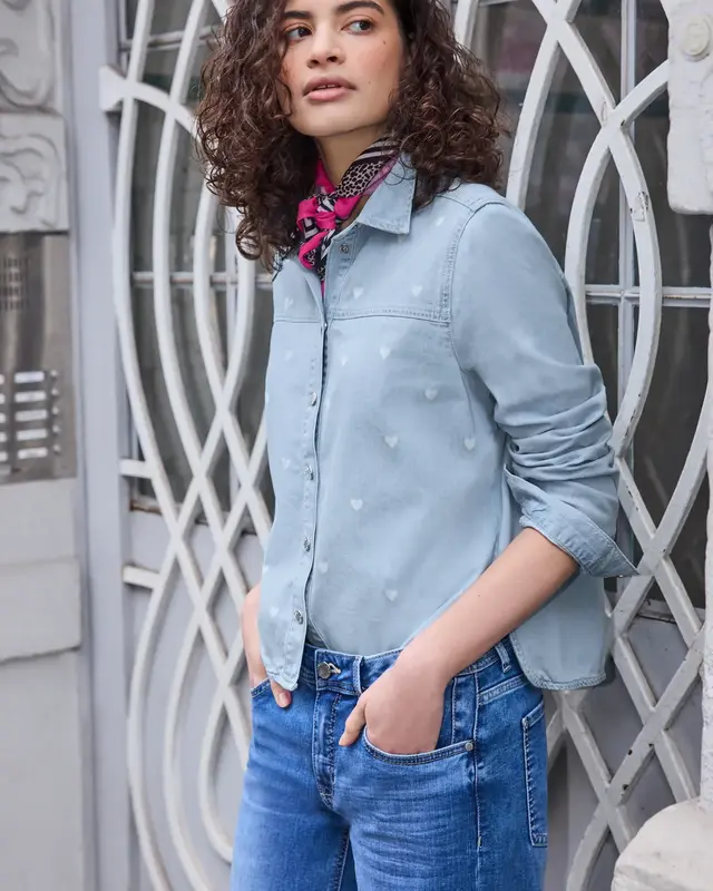 Street One Studio Overhemd Hartdetails - Light Blue Laser Washed