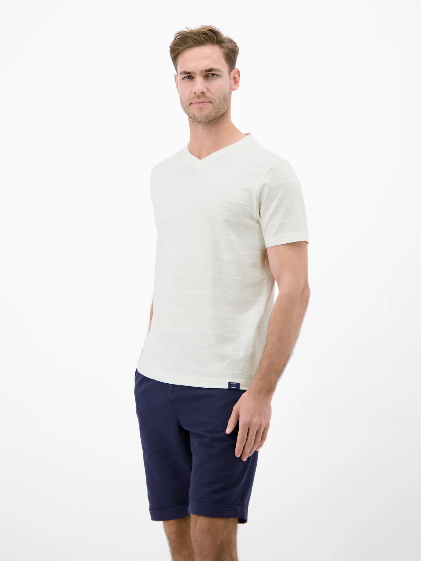 Lerros T-Shirt mit V-Neck - Broken White