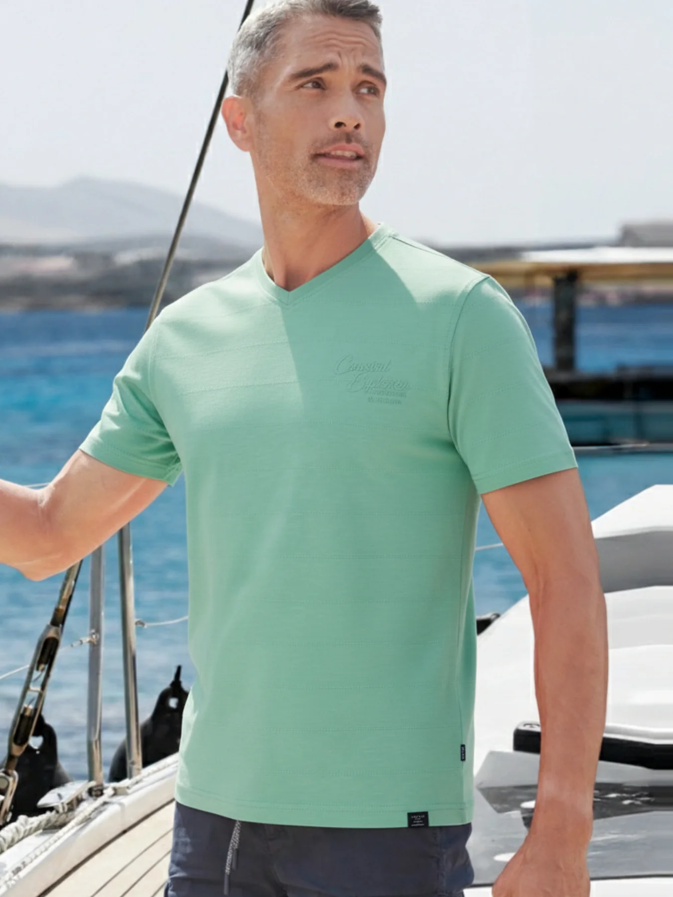 Lerros T-Shirt with V-Neck - Mint Water