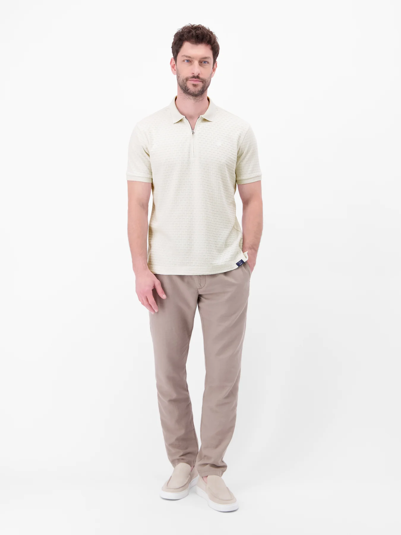 Lerros Poloshirt met Rits - Cloudy White