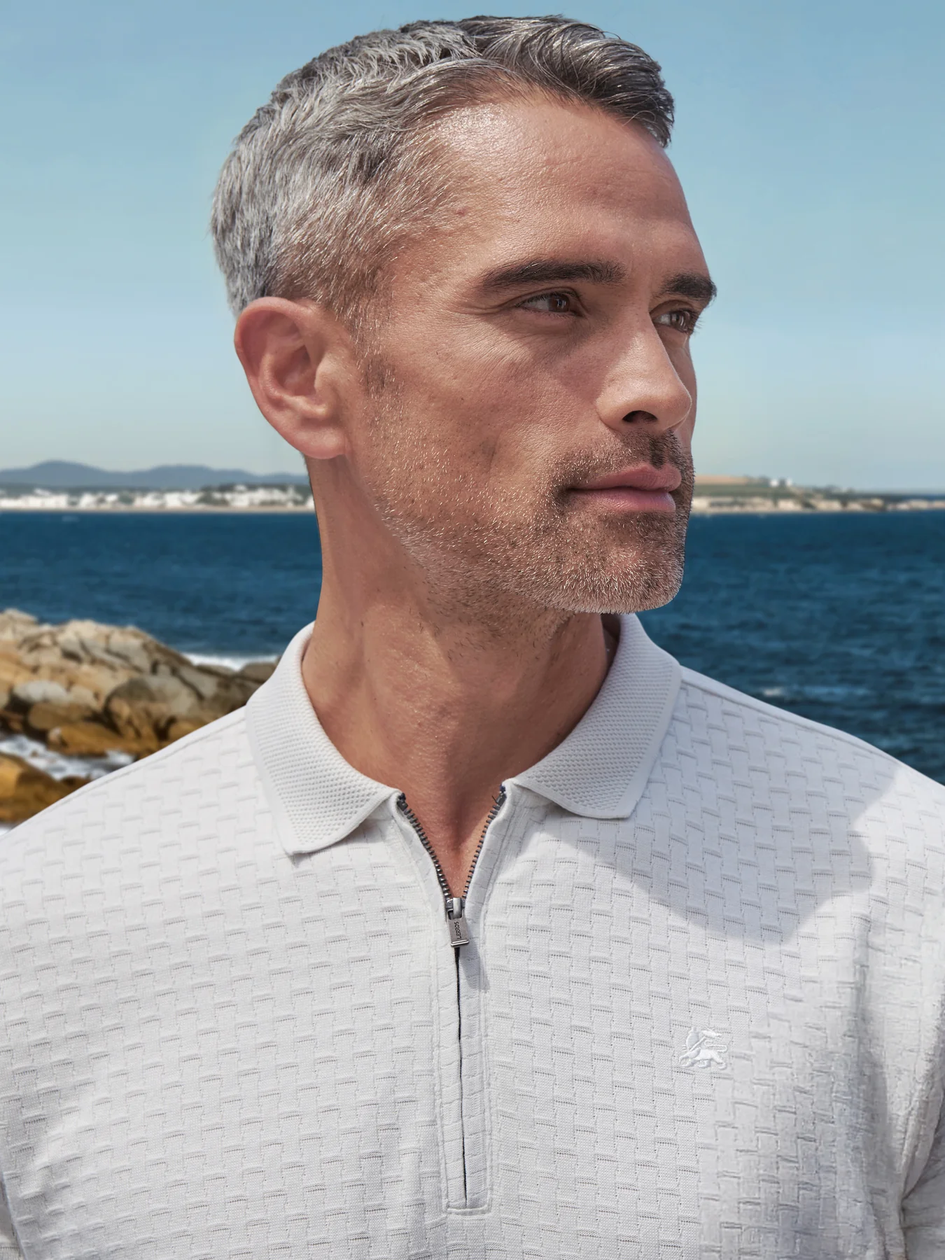 Lerros Poloshirt met Rits - Cloudy White